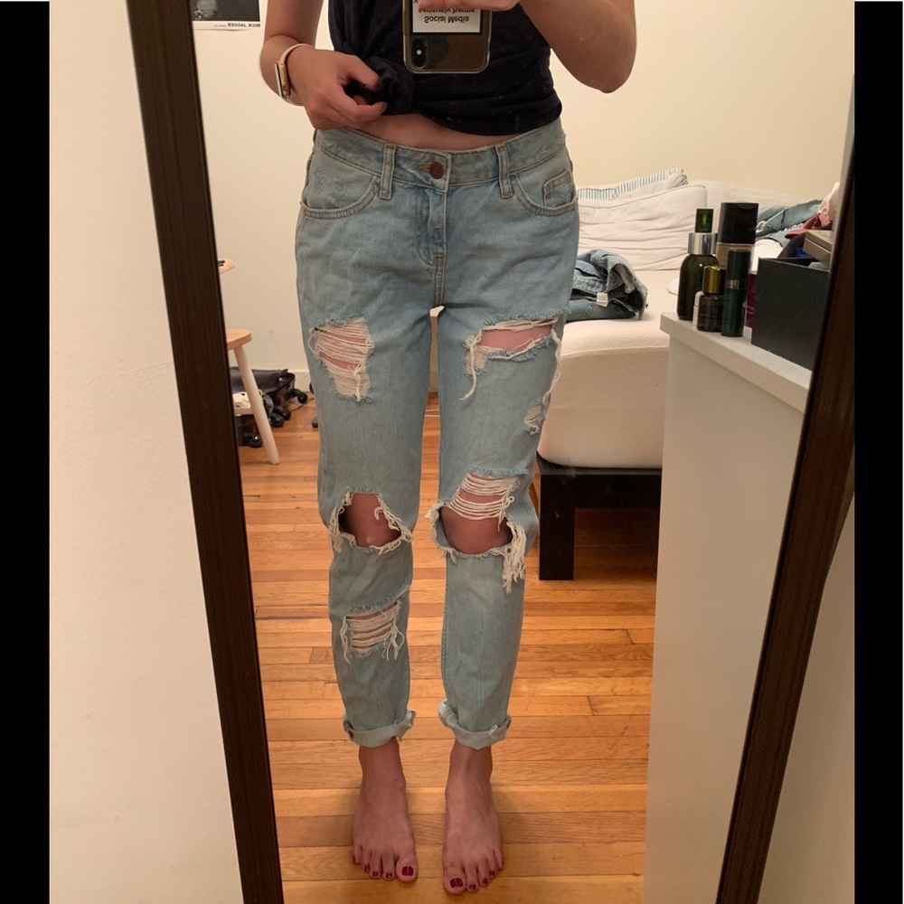 Zara Premium Denim Distressed Straight Jeans